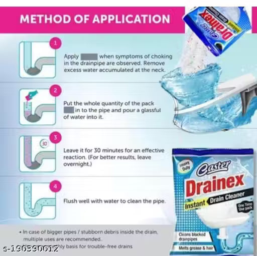Caster – Instant Drainage Block Remover Drain Cleaner, Drainage Cleaner– Wash Basin cleaning powder All Pipe Safe Cleaner Powder Clear Clogged Sinks,& Pipes. (50gm, Pack of 4)